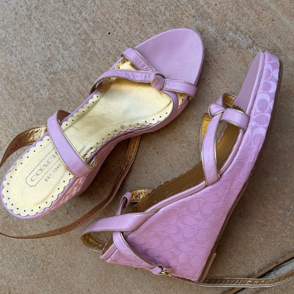 Coach Pink Monogram Wedge Platform Sandals